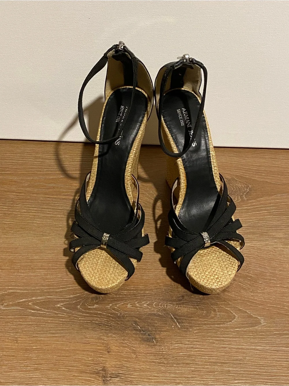 Armani Jeans Black Strappy Espadrille Platform Sandals
